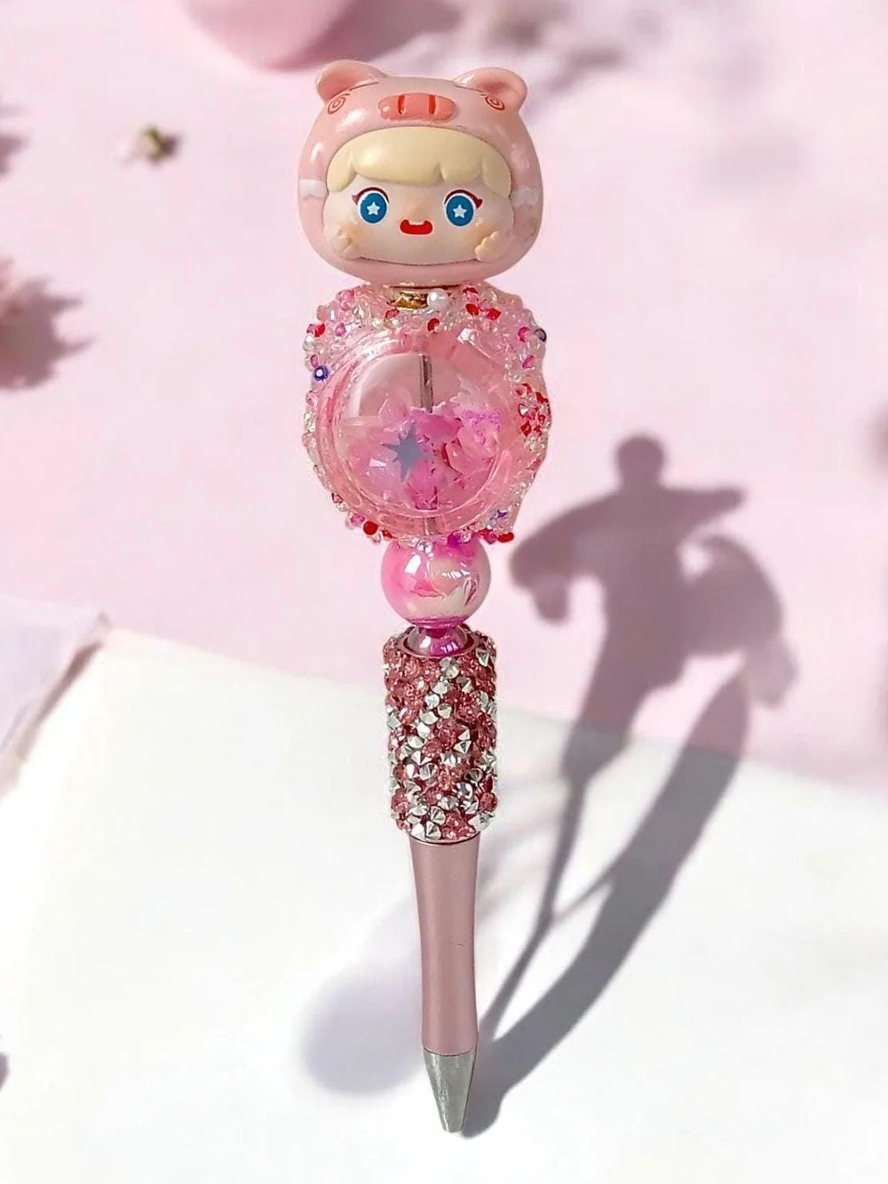 Kawaii Cute Doll Beaded Pen with Sparkle Globe